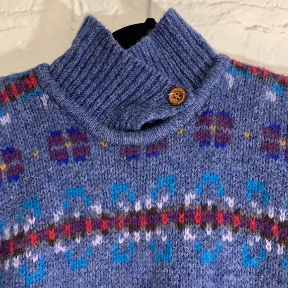 VTG 80s L.L.Bean Blue Collared Fair Isle Wool Sweater Sz S - Picture 3 of 6